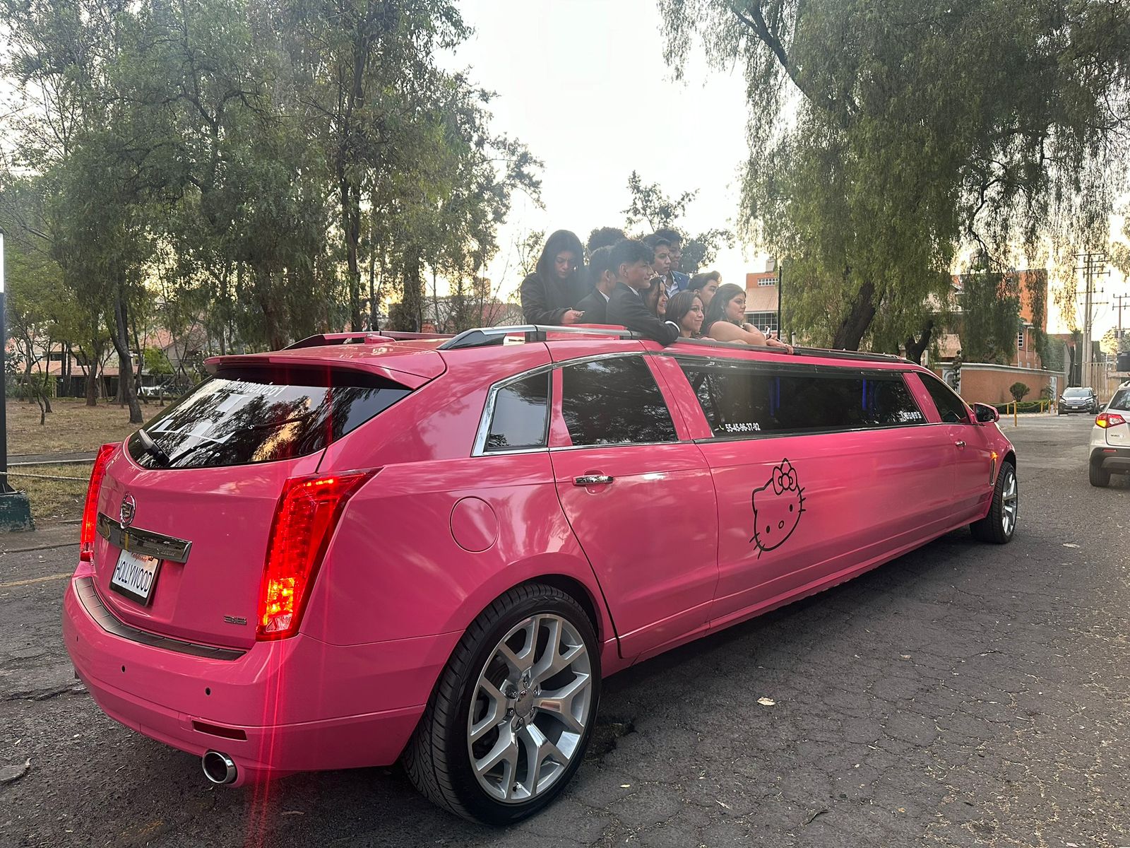 Limusina Rosa esperando a una pareja de casados